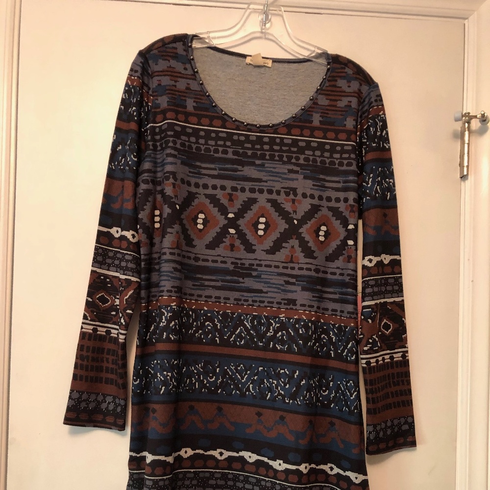 Tribal Long Tunic in Browns and Blues